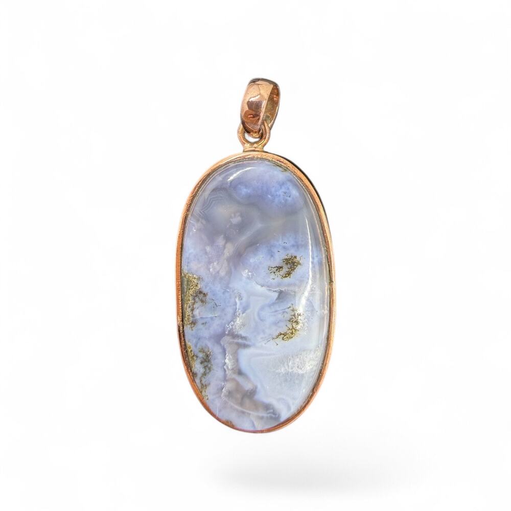 Oval Blue Moss Agate Pendant Only Solid Copper Artisan Handmade